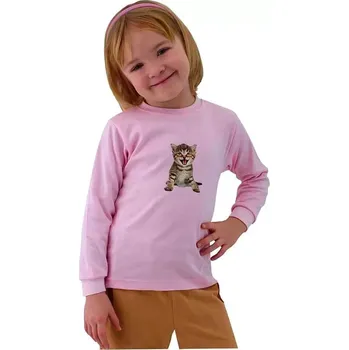 Dívčí tričko ESITO | Dětské tričko dlouhý rukáv Kotě vel. 98 - 116 - růžová / 110