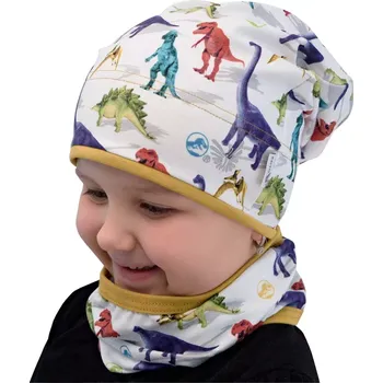 Kojenecká čepice ESITO | Jarní čepice spadená Dinopark - bílá / 42