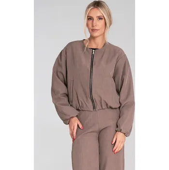 Dámský kabát Hnědý lehký dámský krátký bomber M1198 Brown Velikost: S/M