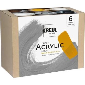 Speciální výtvarná barva Sada Triton Akrylová tekutá báze a neutrální barvy, 6x750ml, KREUL