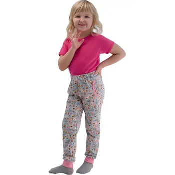 ESITO | Dětské zateplené BIO tepláky Kytičky - šedá / 98