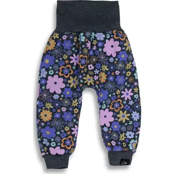 ESITO | Dětské tepláky s vysokým pasem Grafit Podzimní květy - šedá / 74