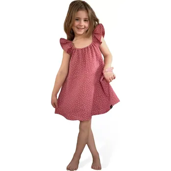 Dívčí šaty ESITO | Dívčí mušelínové šaty Ruby DOT - rubínová / 128 - 134