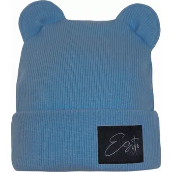 Kojenecké oblečení ESITO | Zimní žebrovaná čepice s oušky Color Blue - modrá / 30
