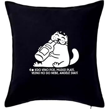 Polštář Kdo víno pije a muzice platí - Polštář 50x50 - 50x50 - Pouze potah ( Černá )