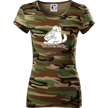 Dámské tričko Kdo víno pije a muzice platí - Dámské maskáčové triko - XS ( Hnědý maskáč )