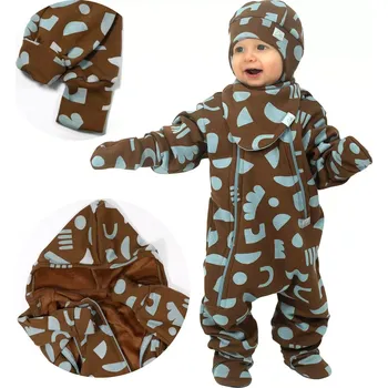 Kojenecká kombinéza ESITO | Teplákový overal rostoucí Shapes - hnědá / 68 - 74