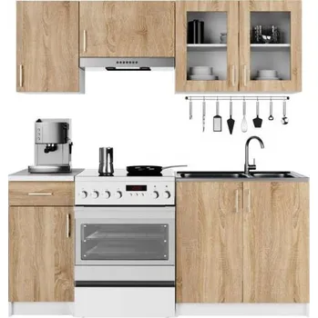 Kuchyňská linka Kuchyňská linka LIMA 1,8m s vitrínou Dub Sonoma / Bílá