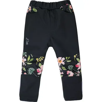 Chlapecké kalhoty ESITO | Dětské softshellové kalhoty DUO Spring flowers - černá / 86
