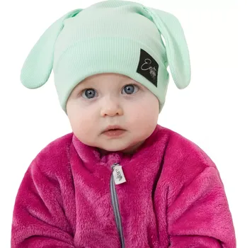 Kojenecká čepice ESITO | Jarní čepice s ušima Color Mint - mintová / 38