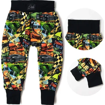 ESITO | Dětské tepláky s vysokým pasem Speed cars - černá / 86