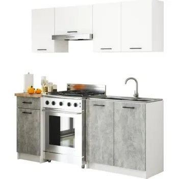 Kuchyňská skříňka Kuchyňská sestava OLIVIA – 1.8 m | Bílá / Beton / Dub Sonoma