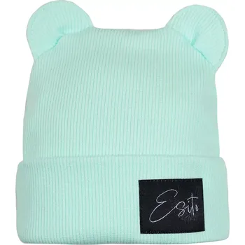 Kojenecká čepice ESITO | Zimní žebrovaná čepice s oušky Color Mint - mintová / 34