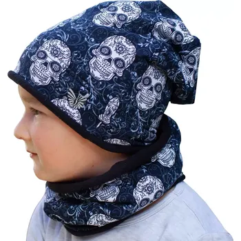 Čepice ESITO | Zimní čepice spadená Lebka tattoo - modrá / 48