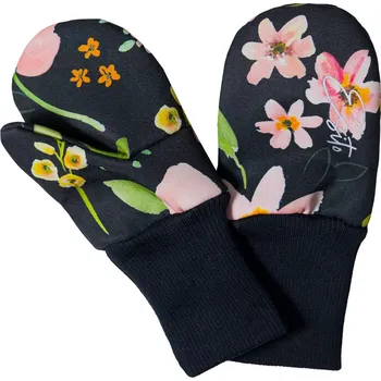 Rukavice ESITO | Palcové rukavice softshell Spring flowers - černá / 5 - 7 let