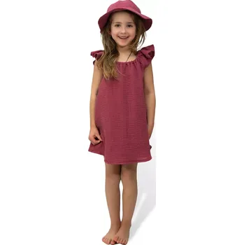 Dívčí šaty ESITO | Dívčí mušelínové šaty Ruby red - rubínová / 80 - 86