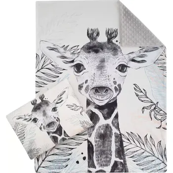 Povlečení ESITO | Luxusní sada do postýlky MINKY Žirafa - stříbrná / 77 x 100, 30 x 43 cm