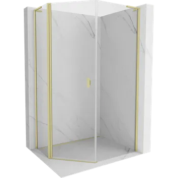 Mexen Mist L asymetrická pentagonální sprchová kabina s otvíracími dveřmi 90x100 cm, průhledná, zlatá kartáčovaná Sprchové kouty