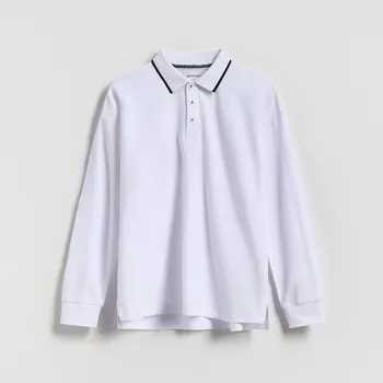 Chlapecké tričko Reserved - Bavlněné polo s dlouhými rukávy - bílá - 042FI-00X - 042FI-00X-116