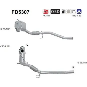 Filtr pevných částic Filtr sazových částic, výfukový systém AS FD5307