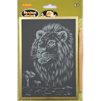 Výtvarná sada Škrabací obrázek - zlatý A5 - lev, cena za jeden ks, v boxu 24 ks