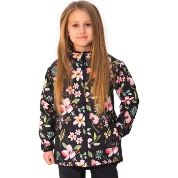 Kojenecká bunda ESITO | Dětská jarní softshellová bunda DUO Spring flowers - černá / 104