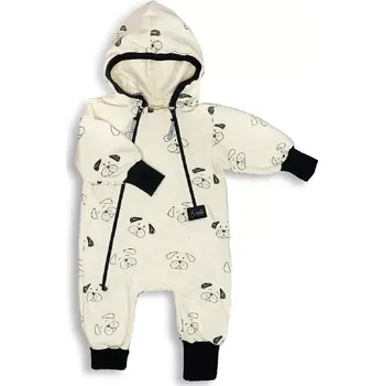 Kojenecká kombinéza ESITO | Teplákový overal rostoucí Tlapka - smetanová / 80 - 86