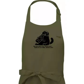 Kuchyňská zástěra Kdo víno pije a muzice platí - Pánská zástěra na vaření - Univerzální velikost ( Khaki )