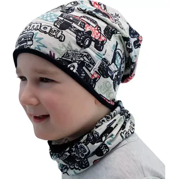 Kojenecká čepice ESITO | Jarní čepice spadená Auto Smash - bílá / 42