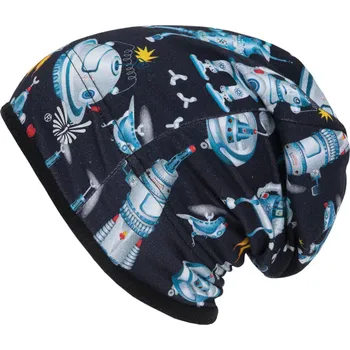 Čepice ESITO | Dětská zimní čepice spadená Vesmírní roboti dark blue - modrá / 46
