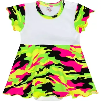 Dívčí šaty ESITO | Bodyčko šaty vel. 56 - maskáč neonka / 56