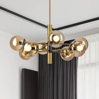 Lamkur Lighting Stropní světlo Natalia, zlatá, Ø 68 cm, sklo, 8-bodové, E14 - Stínidlo na lampu - Ø 12 cm, výška 3 cm, stínidlo Ø 15 cm zlato, jantar 8 x 5 W LED - Doprava zdarma