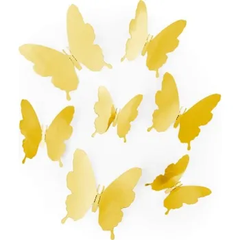 Party dekorace 3D samolepky na zeď – zlatí motýli, 12 ks
