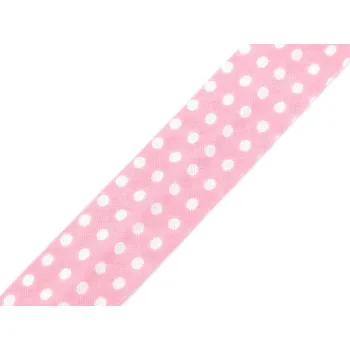 Šikmý proužek bavlněný puntík, káro, hvězdy, jemný proužek šíře 20 mm zažehlený, barva 380798/5 růžová světlá puntíky