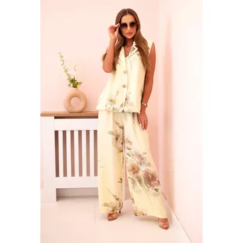Kesi Włoski Dámský komplet z viskózy, vestu a kalhoty květinové žlutý Kesi Włoski krémová | vícebarevná 3352286