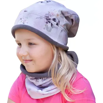 Kojenecká čepice ESITO | Zimní čepice spadená Lebka růže - růžová / 42