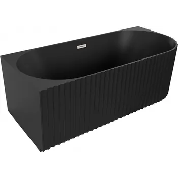 Vana Mexen Gia volně stojící rohová vana s rýhováním vlevo 170 x 80 cm, černá mat, přepad kartáčovaný nikl - 52701708071L-97 Volně stojící vany