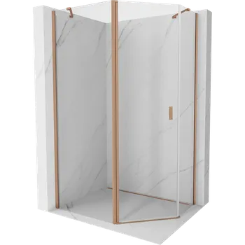 Mexen Mist asymetrická pětiúhelníková sprchová kabina s otvíravými dveřmi 90 x 80 cm, čirá, kartáčovaná měď Sprchové kouty