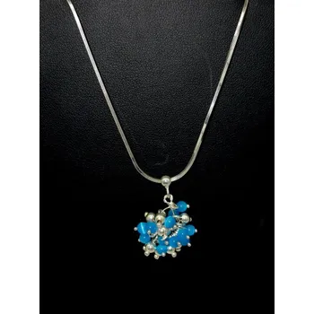 Řetízek Stříbrný řetízek s přívěskem kamínky modrý tyrkys