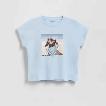 Dívčí tričko Reserved - Krátké tričko s potiskem - bleděmodrá - 552EX-05X - 552EX-05X-164