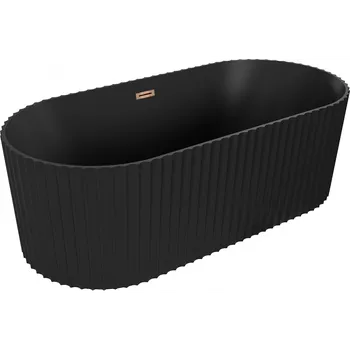 Vana Mexen Paola volně stojící vana rýhovaná 150 x 75 cm, černá mat, přepad růžové zlato - 52721507571-60 Volně stojící vany