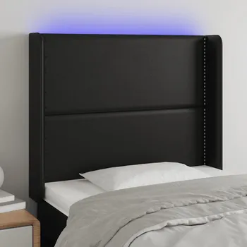 Čelo postele s LED černé 93 x 16 x 118/128 cm umělá kůže IM_3123986