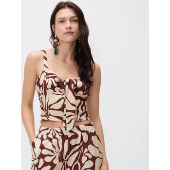 Dámské oblečení Reserved - Top ze směsi lnu - hnědá - 756II-83X - 756II-83X-XL