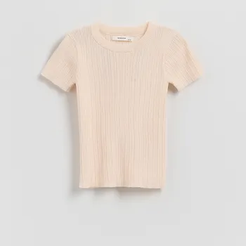 Dívčí svetr Reserved - Svetr s krátkým rukávem s viskózou - pastelově růžová - 263DB-03X - 263DB-03X-128