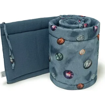 Příslušenství pro dětskou postel a kolébku ESITO | Luxusní mantinel mušelín do postýlky Planets - modrá / 28 x 180 cm