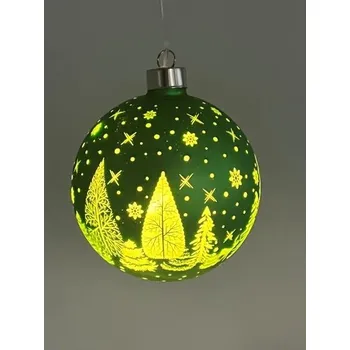 Vánoční dekorace Skleněná svítící koule s časovačem, průměr 12 cm, zelená ,na 2 baterie (v balení)