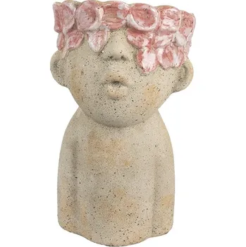Květináč Béžový antik obal na květináč hlava ženy s květy Danaé M - 16*15*25 cm