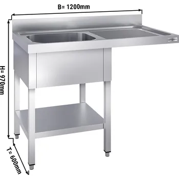Kuchyňská skříňka G.Gastro Mycí stůl s prostorem na myčku 1,2 m - 1 dřez vlevo D 40 x Š 40 x H 25 cm