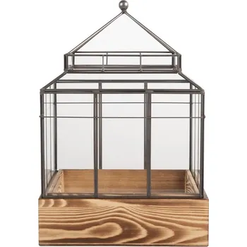 Dekorační skleník/ vitrína s dřevěným podstavcem Pallas - 21*21*32 cm
