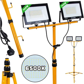 Autodíl GEKO 2x100W LED světlomet s teleskopickým konstrukčním stojanem a kabelem - studená bílá barva 6500K (1)